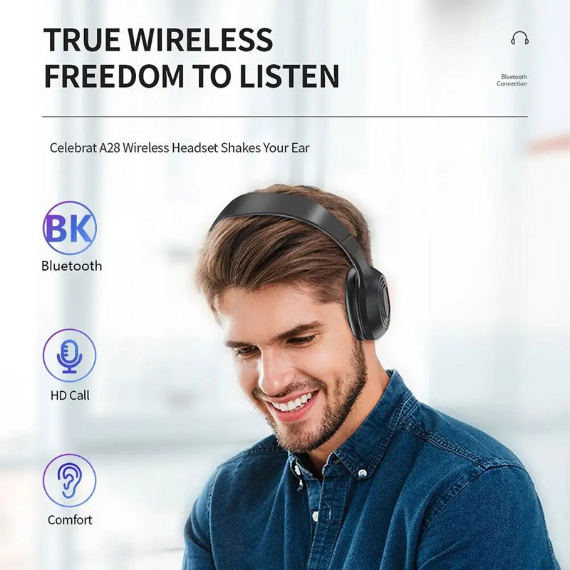 A28 bežične slušalice s mikrofonom za poništavanje buke dubokim basom Bluetooth stereo 5.2 HiFi slušalice za sportske igre za telefon računalo