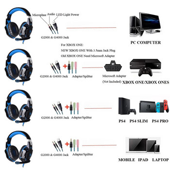 Kotion Every G2000 Stereo Headsets with 3,5mm Insert Microphone Gaming Heaphones for PC PS4 Laptop Xbox Mobile Notebook