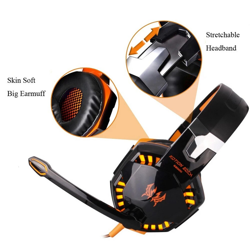 Kotion Each G2000 Stereo slušalice s 3,5 mm umetnutim mikrofonom Gaming Heaphones za PC Računalo PS4 Xbox Laptop Mobile Notebook