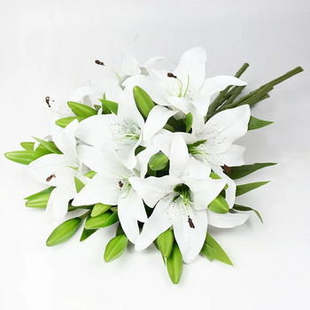 5τμχ 38cm Λευκός κρίνος Τεχνητά Λουλούδια Πάρτι Γάμου Νυφική ανθοδέσμη Ψεύτικο φυτό για Σαλόνι Διακόσμηση κήπου σπιτιού Πραγματική πινελιά