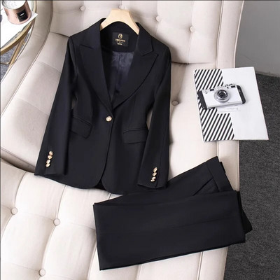 Elegantni ženski svečani kompleti hlača 2023. smeđe crne crvene kaki uredske ženske jakne + hlače 2-dijelni kompleti poslovne radne odjeće