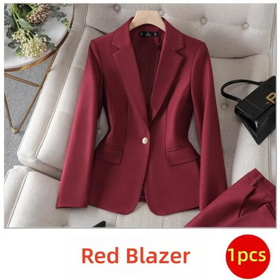 Elegantni ženski set od 2 dijela, crveni kaki, crni, plavi sako i hlače, uredska dama, novo u odgovarajućim grupama odijela za jesen-zimu 2023.