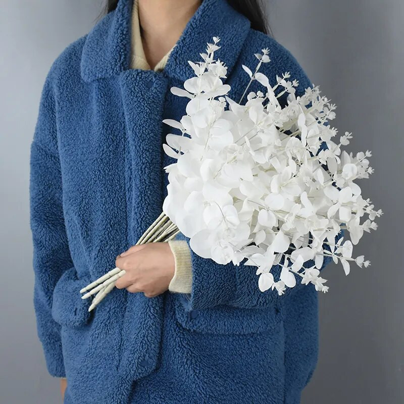 16Κεφάλια 50cm Τεχνητό λουλούδι Λευκό ψεύτικο Φύλλα Ευκάλυπτου Κλαδί ψεύτικο ευκάλυπτο με στελέχη για διακόσμηση σπιτιού/γάμου