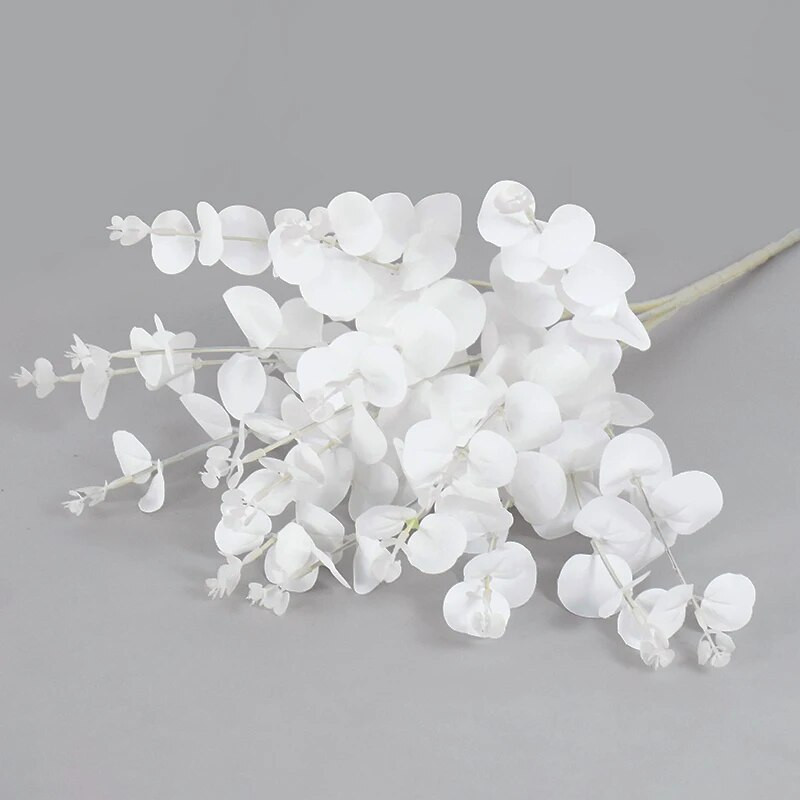16Κεφάλια 50cm Τεχνητό λουλούδι Λευκό ψεύτικο Φύλλα Ευκάλυπτου Κλαδί ψεύτικο ευκάλυπτο με στελέχη για διακόσμηση σπιτιού/γάμου