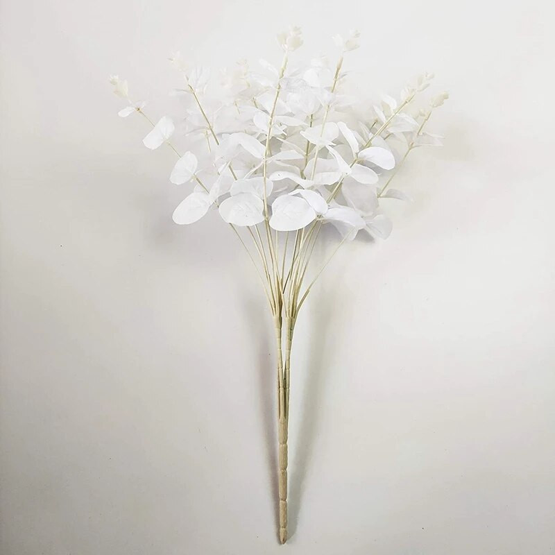 16Κεφάλια 50cm Τεχνητό λουλούδι Λευκό ψεύτικο Φύλλα Ευκάλυπτου Κλαδί ψεύτικο ευκάλυπτο με στελέχη για διακόσμηση σπιτιού/γάμου