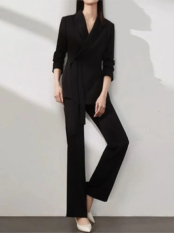 Νέα Office Lady γυναικεία κοστούμια 2 τεμαχίων Κομψό μακρυμάνικο σακάκι ψηλόμεσο ίσιο παντελόνι Vintage σετ Γυναικεία ρούχα μόδας