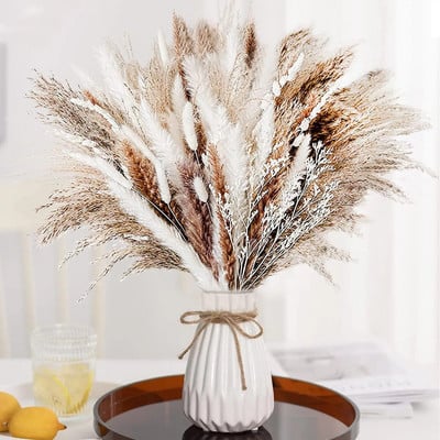 Pampas Grass Decor Boho Namų dekoro Puokštė Natūralios pūkuotos džiovintos gėlės vestuvėms Gėlių kompozicijos Siena Sodyba Stalas Gruodžio mėn.