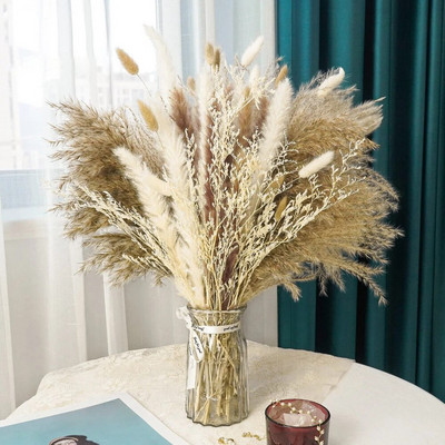 Pampas Grass Decor Boho Home Decor Buket Prirodno pahuljasto osušeno cvijeće za vjenčanje Cvjetni aranžmani Zid Seoska kuća Stol Dec