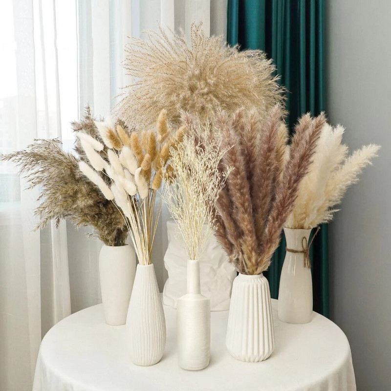 Pampas Grass Decor Boho Namų dekoro Puokštė Natūralios pūkuotos džiovintos gėlės vestuvėms Gėlių kompozicijos Siena Sodyba Stalas Gruodžio mėn.