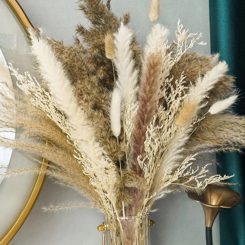 Pampas Grass Decor Boho Namų dekoro Puokštė Natūralios pūkuotos džiovintos gėlės vestuvėms Gėlių kompozicijos Siena Sodyba Stalas Gruodžio mėn.