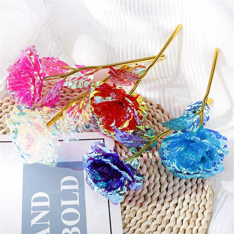 1 gab. Mākslīgo ziedu folijas rozes zieds Valentīna dienas dāvanas 24 k apzeltīta zelta roze ilgst mūžīgi mīlestības ziedi sievai