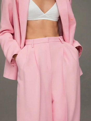 Casual κοστούμι δύο τεμαχίων μακρυμάνικο σακάκι και παντελόνι Γυναικείο ροζ κοστούμι Ζεστό ροζ ανοιχτό στήθος Επαγγελματικό επίσημο κοκτέιλ πάρτι