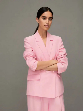 Casual κοστούμι δύο τεμαχίων μακρυμάνικο σακάκι και παντελόνι Γυναικείο ροζ κοστούμι Ζεστό ροζ ανοιχτό στήθος Επαγγελματικό επίσημο κοκτέιλ πάρτι