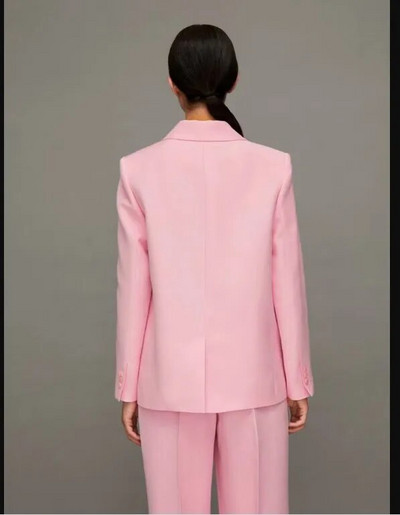 Ležerno dvodijelno odijelo sa jaknom i hlačama dugih rukava Žensko ružičasto odijelo Vruće ružičasto sa svijetlim grudima Poslovna svečana koktel zabava