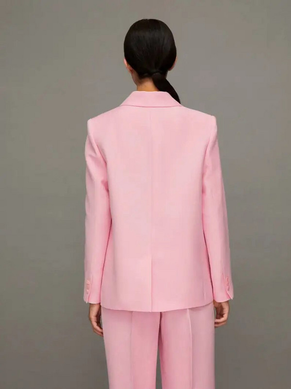 Ležerno dvodijelno odijelo sa jaknom i hlačama dugih rukava Žensko ružičasto odijelo Vruće ružičasto sa svijetlim grudima Poslovna svečana koktel zabava