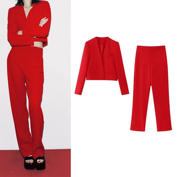 Γυναικείο κοστούμι Stereo Cut Blazer Loose Άνοιξη Φθινοπωρινό κόκκινο ίσιο παντελόνι Fashion High Street Clothing 2023