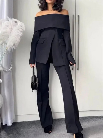 Yitimuceng irodai női kétrészes szettek, női ruhák, 2023-as vállra vágott masszív blézer, magas derekú alkalmi nadrágkosztümök
