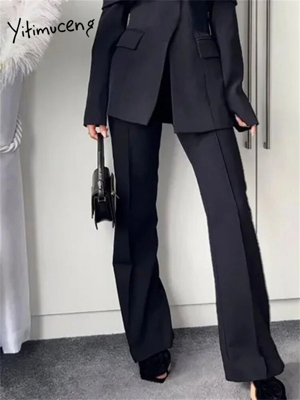 Yitimuceng irodai női kétrészes szettek, női ruhák, 2023-as vállra vágott masszív blézer, magas derekú alkalmi nadrágkosztümök