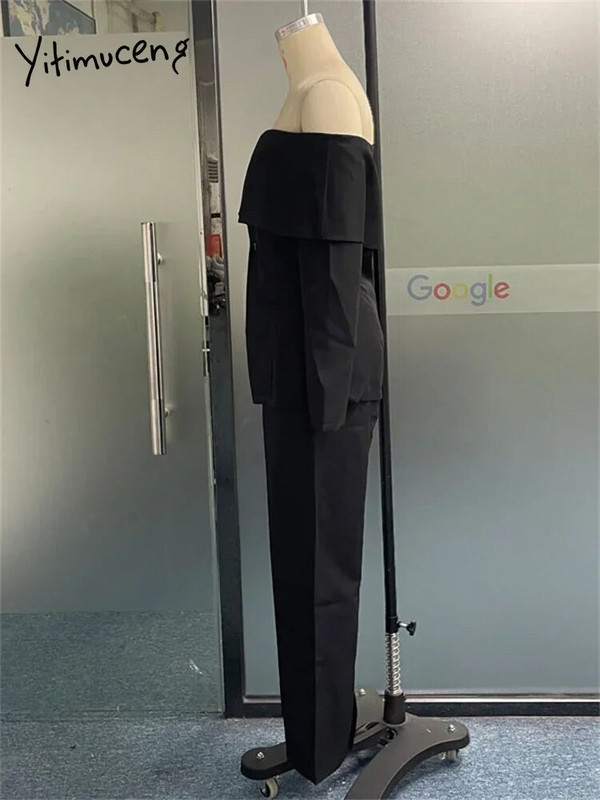 Yitimuceng irodai női kétrészes szettek, női ruhák, 2023-as vállra vágott masszív blézer, magas derekú alkalmi nadrágkosztümök