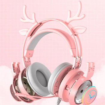 Deer Headset RGB Light Smile Face TWS Headset Gradient Нови слушалки Pink Little Girl Слушалки Подарък Подходящи за телефон Компютър