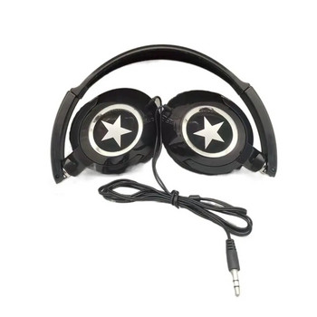 1 компютър регулируеми слушалки за уши Черно бели сгъваеми кабелни слушалки за мобилен телефон/таблет/компютър/компютър
