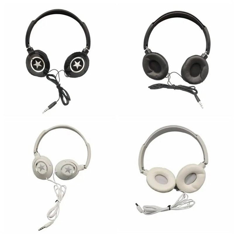 1 PC podesive slušalice preko uha Crno-bijele sklopive žičane slušalice za mobilni telefon/tablet/PC/računalo
