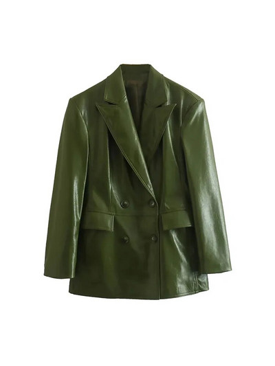 Traf kompleti hlača za žene PU sako odijelo Modni dvodijelni setovi za žene od umjetne kože Odjevne kombinacije za uredske dame Ženski balzer setovi