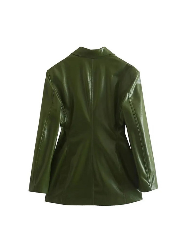 Traf kompleti hlača za žene PU sako odijelo Modni dvodijelni setovi za žene od umjetne kože Odjevne kombinacije za uredske dame Ženski balzer setovi