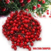 100/200/300 ΤΕΜ Χριστουγεννιάτικα κόκκινα μούρα πουρνάρι τεχνητά λουλούδια στήμονες αφρός μούρο κεράσι για DIY Χριστουγεννιάτικα στεφάνι για το νέο έτος διακόσμηση