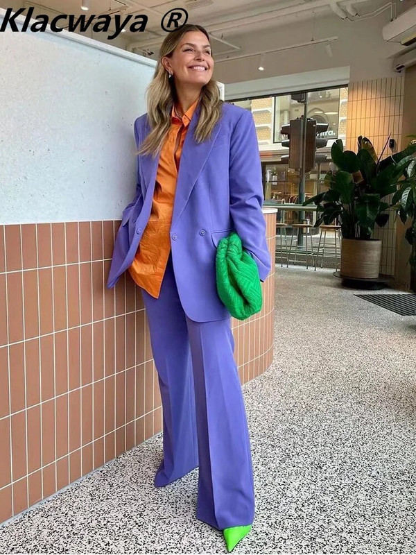 Klacwaya Žensko odijelo Blazer Odijela s hlačama Ženski komplet 2022. Žensko 2-dijelno žensko uredsko odijelo Hlače visokog struka