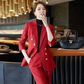 Elegantiški moteriški oficialūs 2 dalių rinkiniai 2023 m. rudens, žiemos raudona, žalia, juoda švarko ir kelnių kostiumai biuro moteriškos darbo verslo kelnių rinkinys