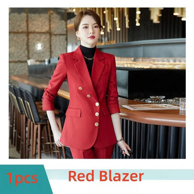 Elegantiški moteriški oficialūs 2 dalių rinkiniai 2023 m. rudens, žiemos raudona, žalia, juoda švarko ir kelnių kostiumai biuro moteriškos darbo verslo kelnių rinkinys