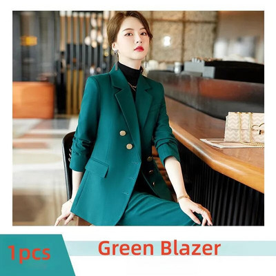 Elegantiški moteriški oficialūs 2 dalių rinkiniai 2023 m. rudens, žiemos raudona, žalia, juoda švarko ir kelnių kostiumai biuro moteriškos darbo verslo kelnių rinkinys