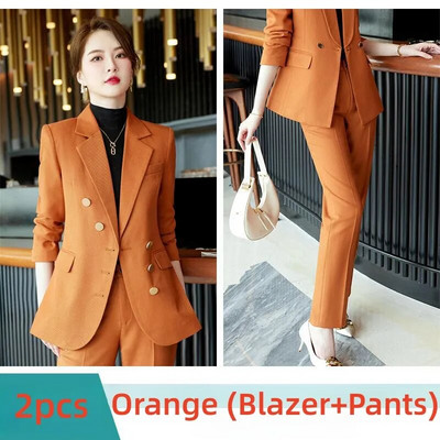 Elegantiški moteriški oficialūs 2 dalių rinkiniai 2023 m. rudens, žiemos raudona, žalia, juoda švarko ir kelnių kostiumai biuro moteriškos darbo verslo kelnių rinkinys