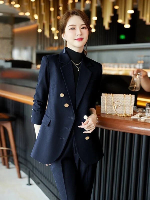 Elegantiški moteriški oficialūs 2 dalių rinkiniai 2023 m. rudens, žiemos raudona, žalia, juoda švarko ir kelnių kostiumai biuro moteriškos darbo verslo kelnių rinkinys