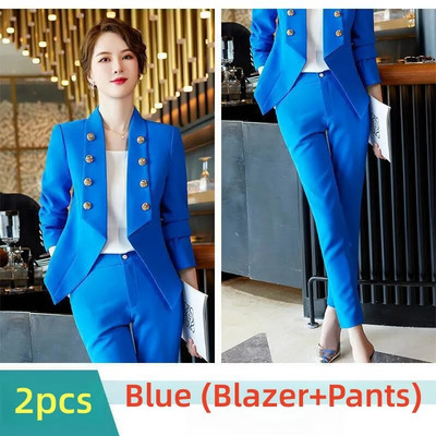 2023 Jesen Zima Žensko formalno odijelo s hlačama Komplet od 2 komada Ženska plava kaki plava ženska poslovna radna odjeća Sako i hlače
