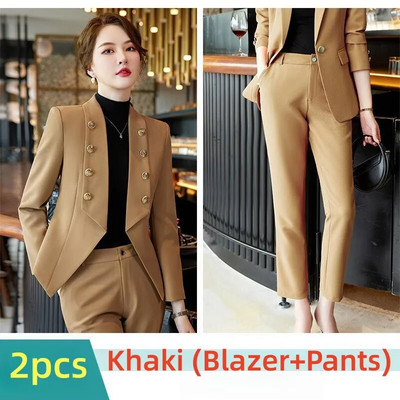 2023 Jesen Zima Žensko formalno odijelo s hlačama Komplet od 2 komada Ženska plava kaki plava ženska poslovna radna odjeća Sako i hlače