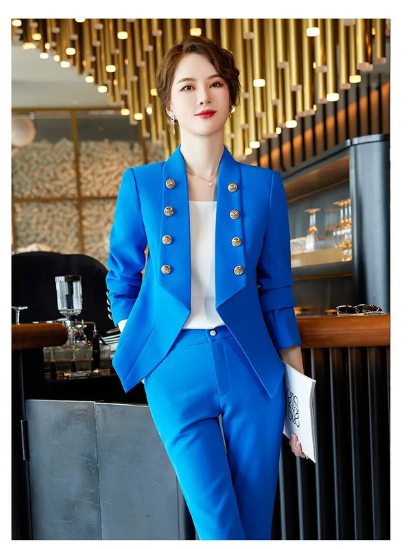 2023 Jesen Zima Žensko formalno odijelo s hlačama Komplet od 2 komada Ženska plava kaki plava ženska poslovna radna odjeća Sako i hlače