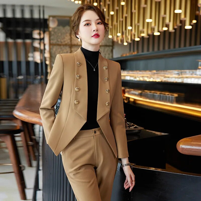 2023 Jesen Zima Žensko formalno odijelo s hlačama Komplet od 2 komada Ženska plava kaki plava ženska poslovna radna odjeća Sako i hlače