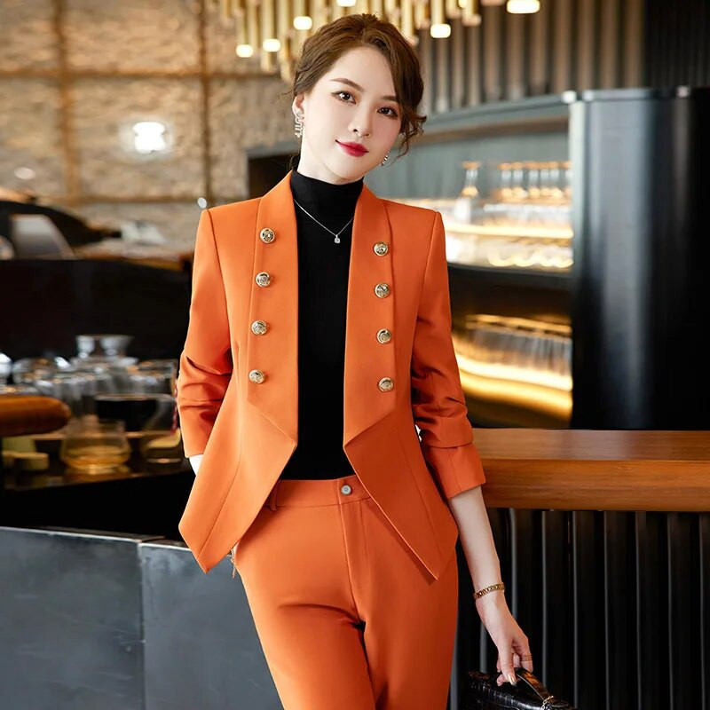 2023 Jesen Zima Žensko formalno odijelo s hlačama Komplet od 2 komada Ženska plava kaki plava ženska poslovna radna odjeća Sako i hlače