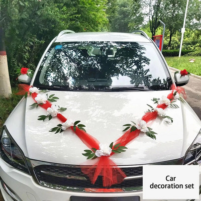 Prednji cvjetni ukras za svadbeni automobil Vjenac od umjetnog cvijeća za vjenčanje Simulacija blagdanskih dodataka Prednji cvijet ruže
