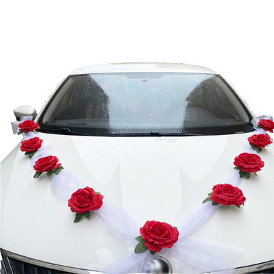 Prednji cvjetni ukras za svadbeni automobil Vjenac od umjetnog cvijeća za vjenčanje Simulacija blagdanskih dodataka Prednji cvijet ruže