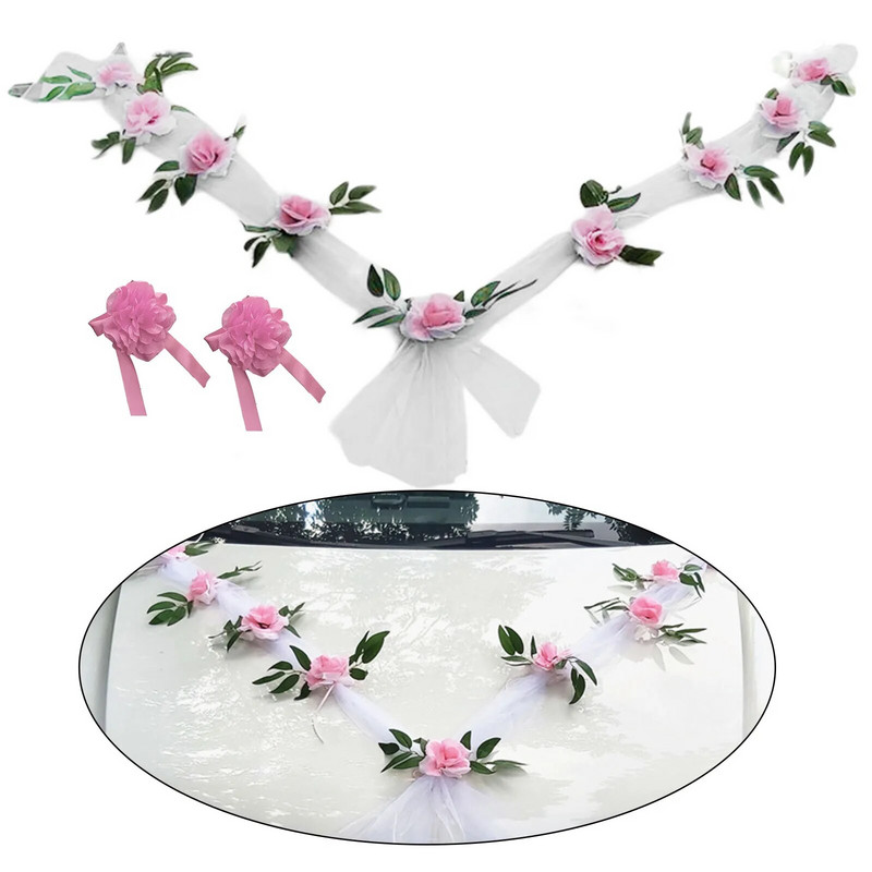 Kāzu automašīnas priekšējais ziedu rotājums Mākslīgo ziedu vītne kāzu ballītei Svētku piederumi Simulācija Rožu priekšējais zieds