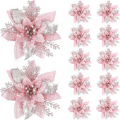 10 vnt Blizgučiai Dirbtinės kalėdinės gėlės Kalėdinės netikros gėlės Kalėdų eglutės dekoravimas Navidad vakarėlio Naujųjų metų papuošalai Namų dekoras