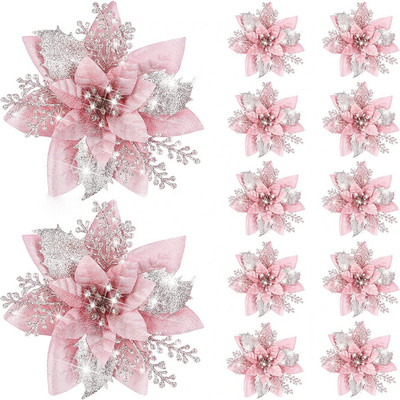 10 vnt Blizgučiai Dirbtinės kalėdinės gėlės Kalėdinės netikros gėlės Kalėdų eglutės dekoravimas Navidad vakarėlio Naujųjų metų papuošalai Namų dekoras