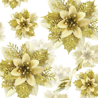 10 vnt Blizgučiai Dirbtinės kalėdinės gėlės Kalėdinės netikros gėlės Kalėdų eglutės dekoravimas Navidad vakarėlio Naujųjų metų papuošalai Namų dekoras