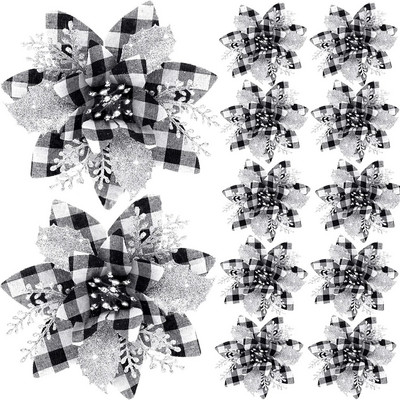 10 vnt Blizgučiai Dirbtinės kalėdinės gėlės Kalėdinės netikros gėlės Kalėdų eglutės dekoravimas Navidad vakarėlio Naujųjų metų papuošalai Namų dekoras