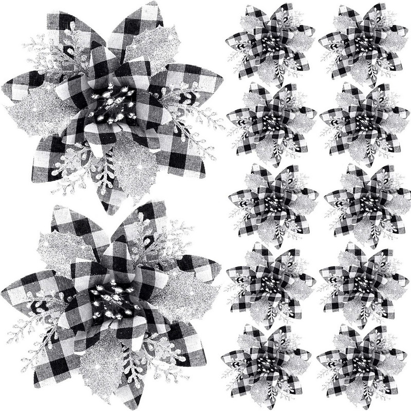 10 vnt Blizgučiai Dirbtinės kalėdinės gėlės Kalėdinės netikros gėlės Kalėdų eglutės dekoravimas Navidad vakarėlio Naujųjų metų papuošalai Namų dekoras