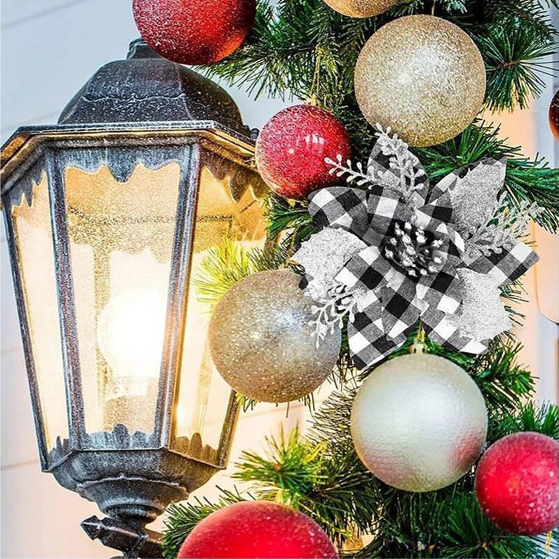 10 vnt Blizgučiai Dirbtinės kalėdinės gėlės Kalėdinės netikros gėlės Kalėdų eglutės dekoravimas Navidad vakarėlio Naujųjų metų papuošalai Namų dekoras