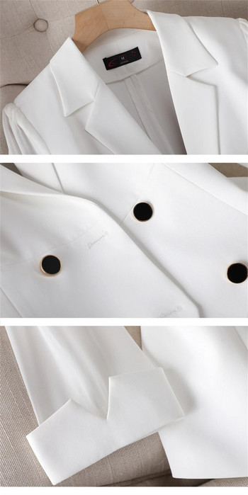 Κομψά γυναικεία σετ 2 τεμαχίων Bule Λευκό μαύρο μισό μανίκι Cardigan Blazer + Παντελόνια Σετ γραφείου Γυναικεία επίσημα ρούχα επαγγελματικό σετ